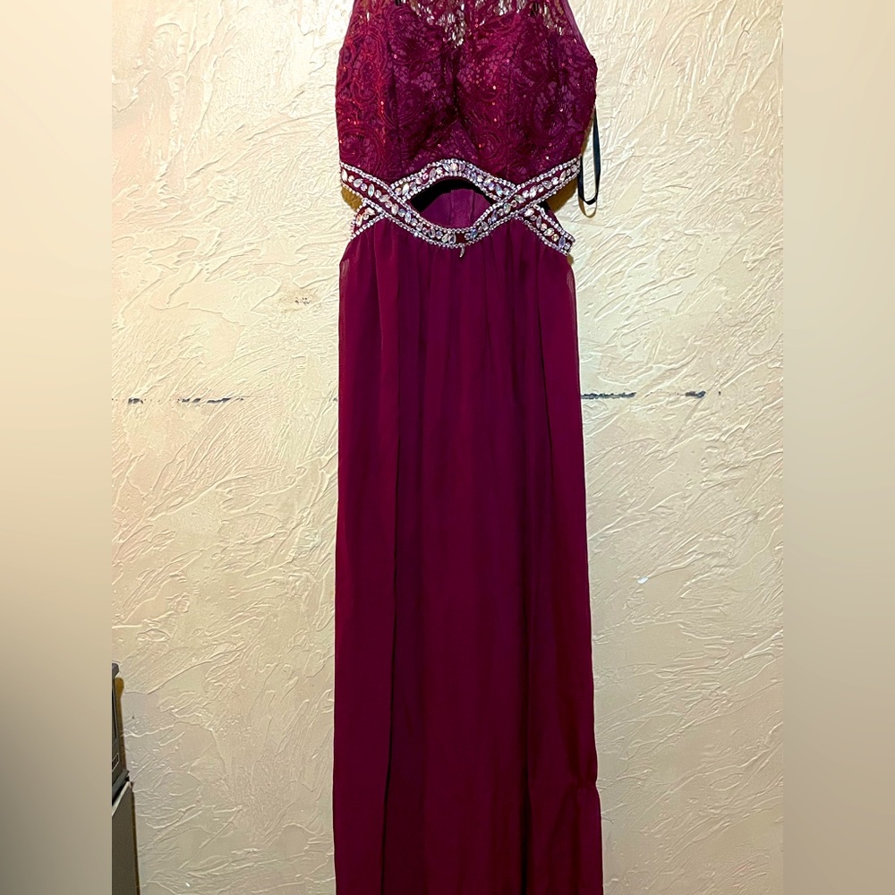 Burgundy colored gown dress